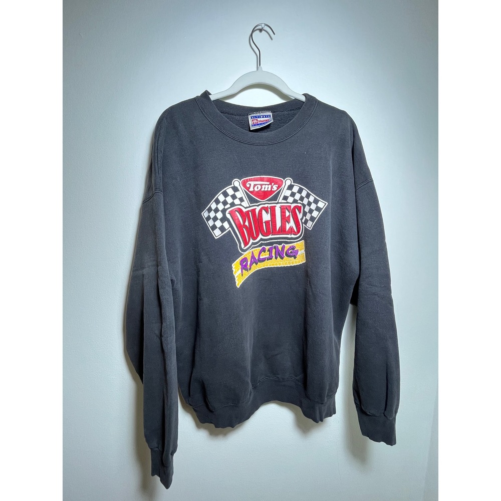 Vintage Hanes Ultimate Cotton Bugles Racing Sweatshirt Faded Black Graphic